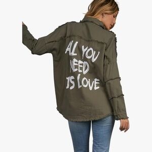 Elan Olive Green 'All You Need Is Love' Statement Jacket